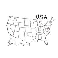 mano disegnato scarabocchio carta geografica di Stati Uniti d'America vettore