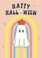 divertimento Halloween carta con carino fantasma. vettore grafica.