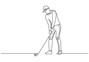 uomo giocando golf, continuo uno linea disegno. minimalista mano disegnato vettore