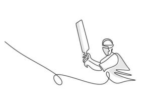 cricket giocatore continuo linea disegno, sport gioco mano disegnato vettore