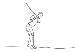 sport illustrazione di golf giocatore. continuo uno linea disegno, vettore