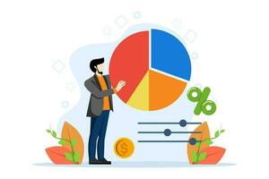 dati ricerca e analisi di informazione grafici per attività commerciale. personaggio analizzare grafico. rendere un' ricerca rapporto utilizzando grafici. vettore illustrazione su bianca sfondo.