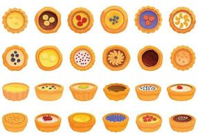 crostata icone impostato cartone animato vettore. uovo cibo vettore