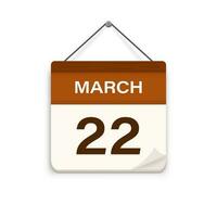 marzo 22, calendario icona con ombra. giorno, mese. incontro appuntamento volta. evento programma Data. piatto vettore illustrazione.