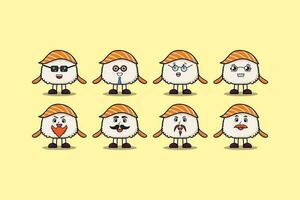 impostato kawaii Sushi cartone animato personaggio espressioni vettore
