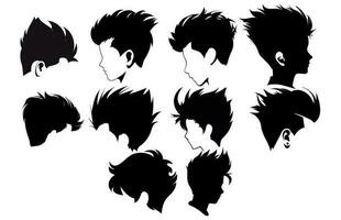 ciuffo capelli stile silhouette clipart, alla moda elegante uomo capelli, set di uomini capelli stili e capelli tagli, vettore