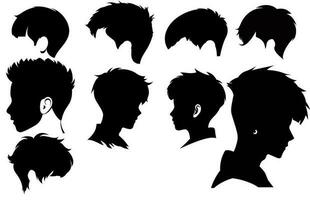 equipaggio tagliare capelli stile silhouette clipart, alla moda elegante uomo capelli, set di uomini capelli stili e capelli tagli, vettore