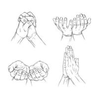 impostato preghiera mano collezione disegnato gesto schizzo vettore illustrazione linea arte