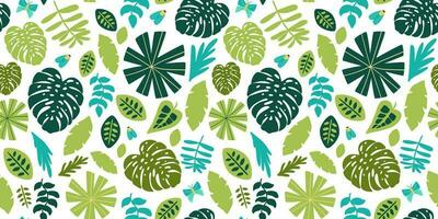 verde giungla floreale senza soluzione di continuità modello. tropicale foglie, palma foglie, safari natura sfondo. vettore foresta pluviale ripetere sfondo con Monstera foglia illustrazione. estate vibrazioni sfondo design.