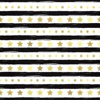 oro luccicante stelle con nero e bianca a strisce modello senza soluzione di continuità vettore modello su a strisce sfondo brillante vacanze sfondo d'oro luccichio modello sfondo copertina avvolgere tessuto tessile sfondo