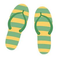 isolato femmina estate a strisce giallo verde scarpe. elegante moderno design Flip flop. piatto mano disegnato colorato vettore illustrazione su bianca sfondo.
