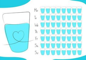 quotidiano acqua inseguitore. 8 bicchieri per giorno regola. acqua equilibrio. salutare stile di vita. Salute cura. vettore