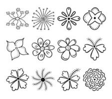 abbozzato lineare Immagine di sagome di fiori. mano disegnato disegno di pianta mini cuffie durante fioritura vettore