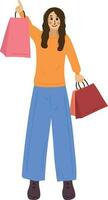 shopping donna e trasportare Borsa mercato illustrazione grafico cartone animato arte carta vettore