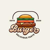 hamburger delizioso gusto logo distintivo con schema vettore illustrazione