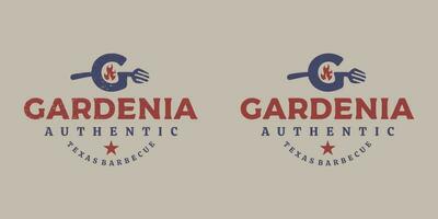 gardenia affumicatoio griglia bbq logo distintivo emblema su leggero sfondo vettore