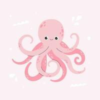 carino sorridente polpo isolato su rosa sfondo. divertente subacqueo rosa animale con otto tentacoli. infantile carattere. colorato piatto cartone animato vettore illustrazione. carino cartone animato sottomarino mondo.