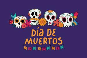 dia de muertos lettering citazione decorato con scarabocchi di teschi e fiori per striscioni, stampe, carte, segni, inviti, modelli, eccetera. eps 10 vettore