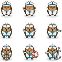 divertente riccio marinai impostare. carino riccio personaggi nel Capitano berretto cartone animato vettore illustrazione.