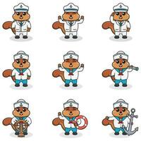 divertente scoiattolo marinai impostare. carino scoiattolo personaggi nel Capitano berretto cartone animato vettore illustrazione.
