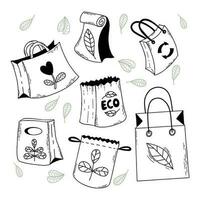 collezione eco-friendly borse. carta pacchi per drogheria. mano disegnato scarabocchio. vettore illustrazione. isolato eco borse per design.