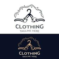 capi di abbigliamento e moda logo design appendiabiti concetto, creativo semplice moda negozio attività commerciale moda vettore