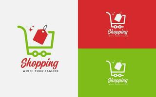 shopping logo design modello. logo in linea promozione marketing acquisti. shopping carrello logo design modello vettore