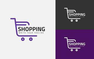 shopping logo design modello. logo in linea promozione marketing acquisti. shopping carrello logo design modello vettore