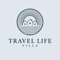 viaggio vita villa vettore logo design. case e sole logotipo. vero tenuta logo modello.