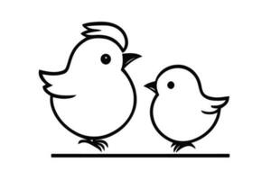 Due polli seduta su un' ramo. uno pollo è guardare per il sinistra e il altro è guardare per il Giusto. essi siamo tutti e due nero e bianca. schema vettore illustrazione.