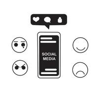 sociale media design vettore illustrazione isolato. smartphone con sociale media notifiche e emoticon. adatto per loghi, icone, siti web, concetti, manifesti, annunci, adesivi.