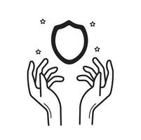 Due mani e scudo silhouette vettore illustrazione design. adatto per Comunità, logo, icona, maglietta disegno, sito web, etichetta, concetto, manifesto, promozione, azienda.