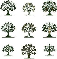 silhouette di impostato diverso alberi vettore illustrazione design 013