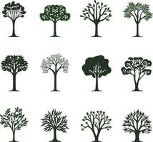 silhouette di impostato diverso alberi vettore illustrazione design 03