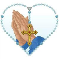 preghiere mani con cuore sagomato rosario vettore