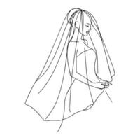 sposa nel un' nozze velo. lato Visualizza di un' uno linea silhouette di un' sposa nel un' nozze vestire. continuo linea mano disegnato vettore illustrazione per nozze, nozze festa invito