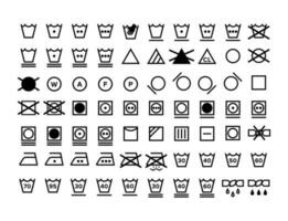 lavanderia cura simbolo icone impostare, nero e bianca tessile istruzione etichetta clip arte vettore