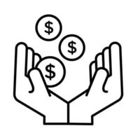 mani con monete denaro dollari pagamento stile linea online vettore
