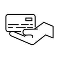 icona di stile della linea online di pagamento con carta di credito sollevamento della mano vettore