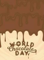contento mondo cioccolato giorno lettering verticale manifesto vettore