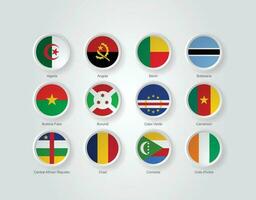 3d bandiera icone rilievo cerchio di Africa paesi vettore