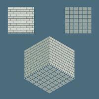 mattone e piastrella struttura per muri e pavimento nel isometrico Visualizza. 3d camera disposizione vettore