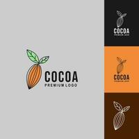 logo design impostato di fresco cacao baccelli con le foglie vettore