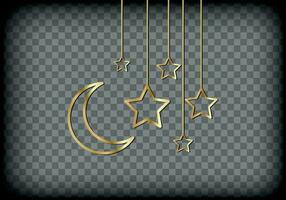 Ramadan kareem vettore impostato saluto carta. oro metà Luna su nero sfondo. d'oro vacanza manifesto con testo, islamico simbolo. concetto musulmano religione striscione, volantino, festa invito, vendita negozio