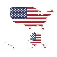 Stati Uniti d'America carta geografica silhouette con bandiera isolato su bianca sfondo vettore