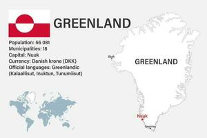 altamente dettagliato Groenlandia carta geografica con bandiera, capitale e piccolo carta geografica di il mondo vettore