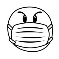 emoji arrabbiato che indossa lo stile della linea della maschera medica vettore