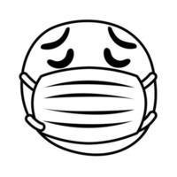 emoji triste che indossa lo stile della linea della maschera medica vettore