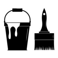 plastica secchio e dipingere spazzola icona nel moderno silhouette stile design vettore