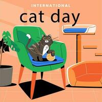 vettore piatto internazionale gatto giorno illustrazione